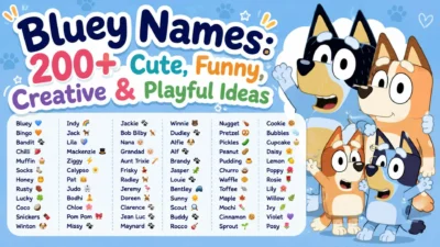 Bluey Names with 200+ cute, funny, creative, and playful name ideas