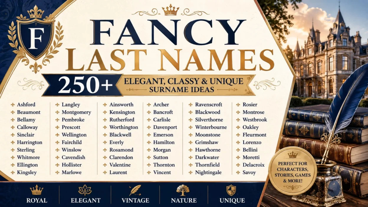 Fancy last names with elegant, classy, royal, and unique surname ideas
