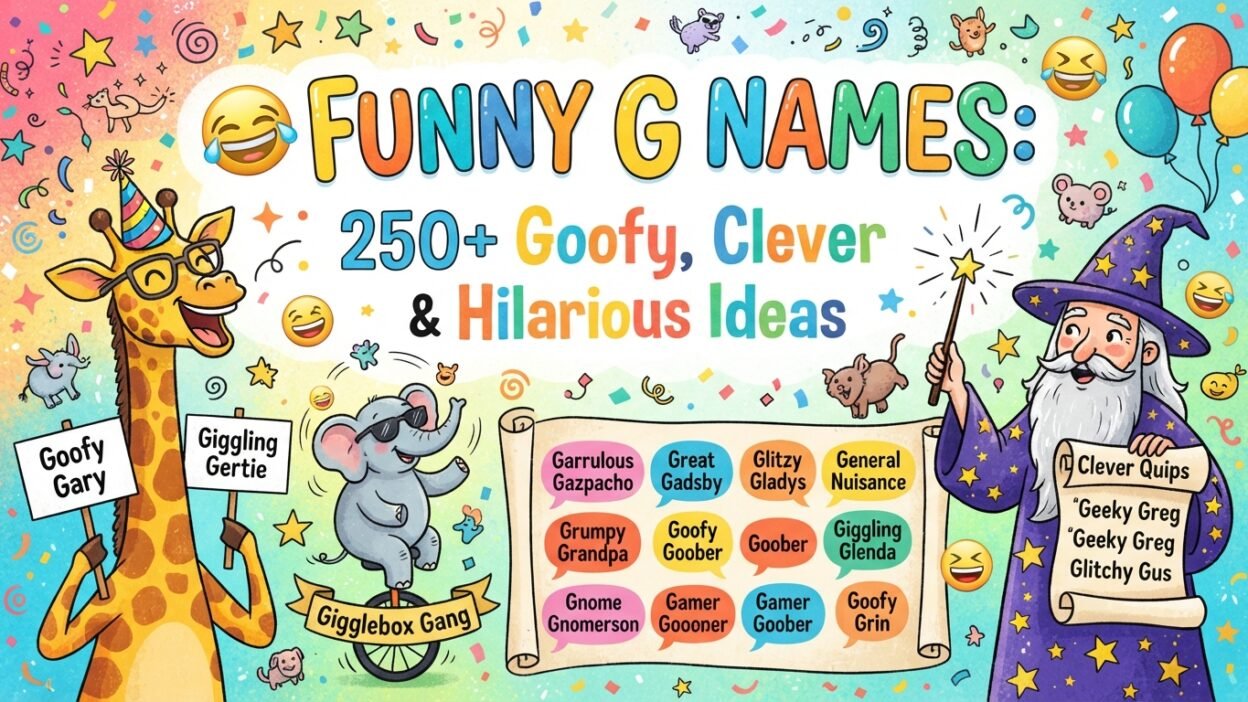 Funny G names with goofy, clever, and hilarious ideas for nicknames, pets, and characters
