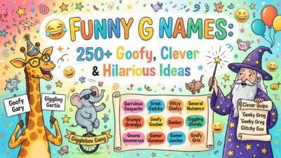 Funny G names with goofy, clever, and hilarious ideas for nicknames, pets, and characters