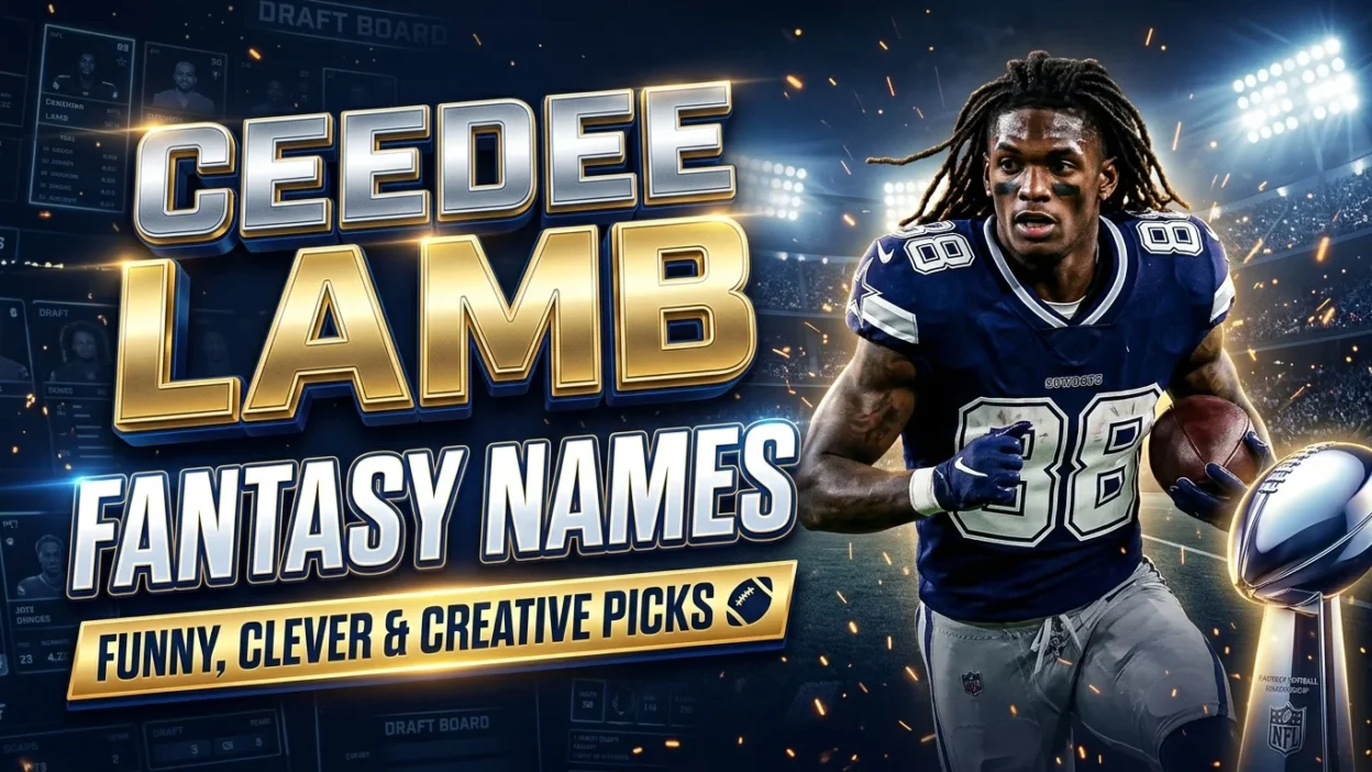 CeeDee Lamb fantasy names featuring football, jersey number 88, and creative team name ideas.