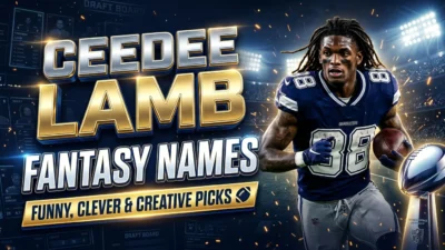 CeeDee Lamb fantasy names featuring football, jersey number 88, and creative team name ideas.