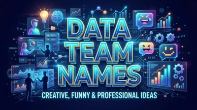 Creative data team names with analytics charts, data symbols, and a modern technology theme.